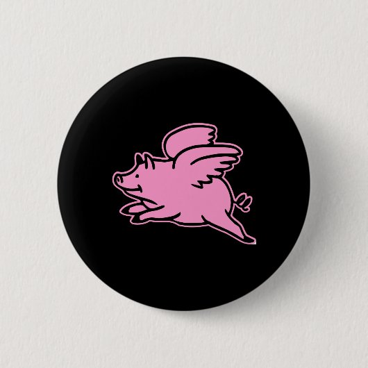 Schwarzes rosa Fliegen-Schwein Button (Vorderseite)
