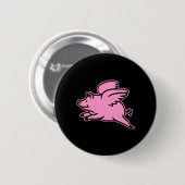 Schwarzes rosa Fliegen-Schwein Button (Vorne & Hinten)