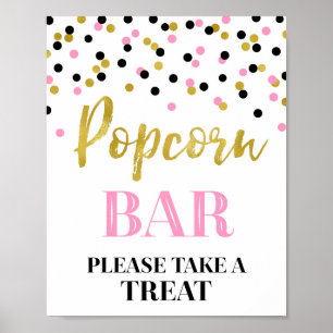 Schwarzes rosa Goldconfetti-Popcorn-Bar-Zeichen Poster
