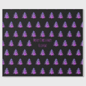 Schwarzes rosa lila Weihnachtsbaum-Muster addieren Geschenkpapier (Flach)