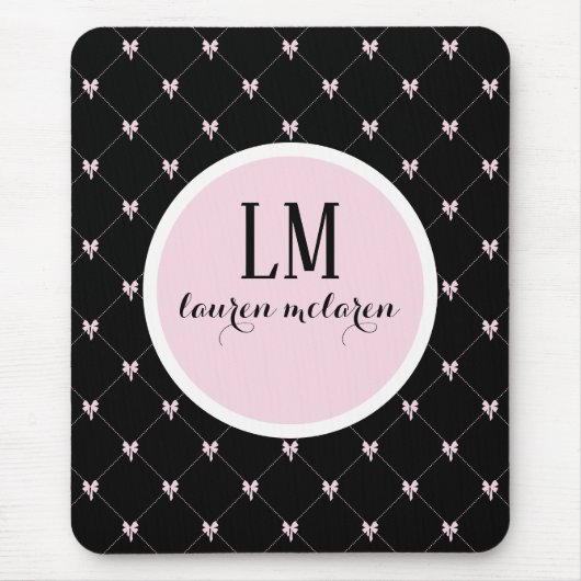 Schwarzes & Rosa Schleifen-Monogramm Mousepad (Vorne)