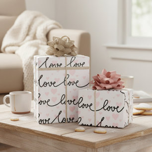 Schwarzes, rosa und weißes Muster aus Liebe und He Geschenkpapier