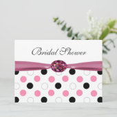 Schwarzes, rosa, weißes Polkapunkte Brautparty Einladung (Stehend Vorderseite)