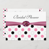 Schwarzes, rosa, weißes Polkapunkte Brautparty Einladung (Vorne/Hinten)