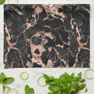 Schwarzes & Roségold Glitter Marmor 2 Küchentuch