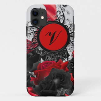 Schwarzes Rosen-Gewohnheits-Monogramm Case-Mate iPhone Hülle