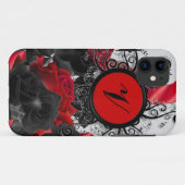 Schwarzes Rosen-Gewohnheits-Monogramm Case-Mate iPhone Hülle (Rückseite (Horizontal))