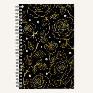 Schwarzes Rosen-Perlen-Notizbuch mit Gold Notizblock
