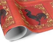 Schwarzes Roster Chinesisch Zodiac Animal Red und  Geschenkpapier (Rolleneckpunkt)