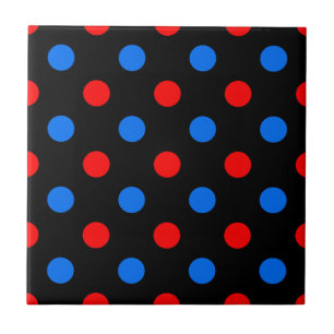 Schwarzes Rot Blau Punkte Design  Fliese
