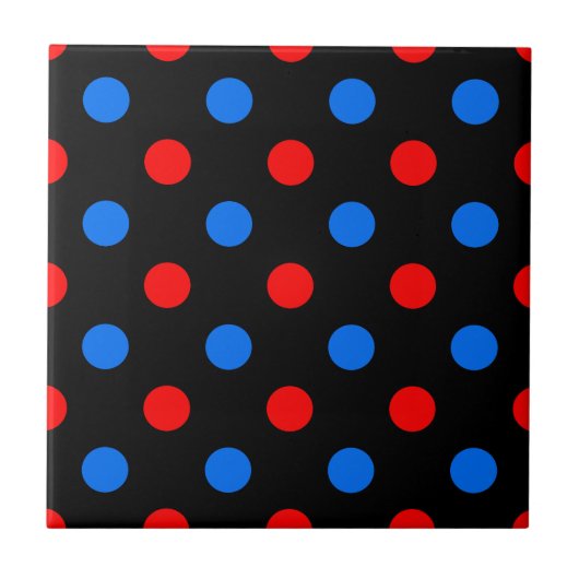 Schwarzes Rot Blau Punkte Design  Fliese (Vorderseite)