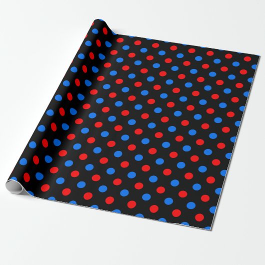 Schwarzes Rot Blau Punkte Design Geschenkpapier (Ungerollt)