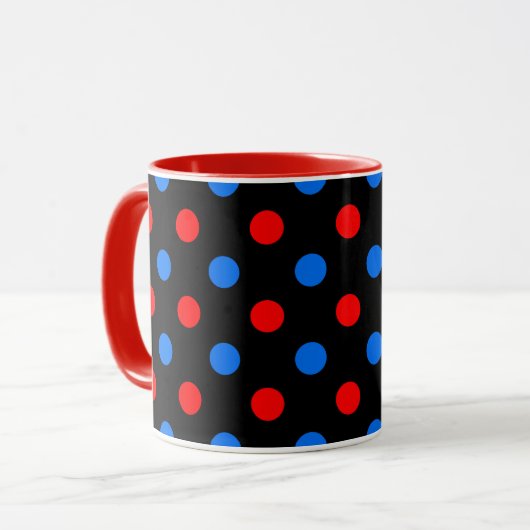 Schwarzes Rot Blau Punkte Design  Tasse (Vorderseite Links)