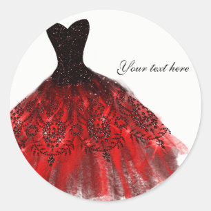 Schwarzes Rot Glitzer Elegantes Kleid Geburtstagsf Runder Aufkleber