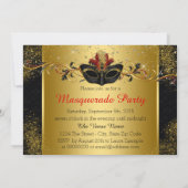 Schwarzes Rot-Gold-Masquerade-Party Einladung (Rückseite)