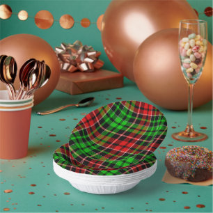Schwarzes Rot Grün Kariertes Tartan Design  Pappteller