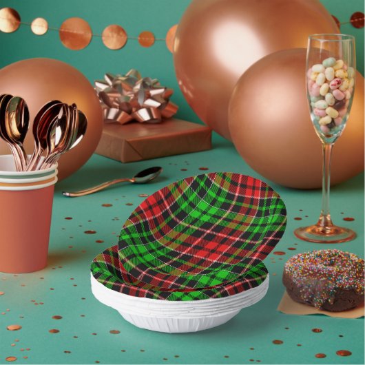 Schwarzes Rot Grün Kariertes Tartan Design Pappteller (Multi)