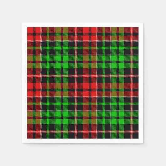 Schwarzes Rot Grün Kariertes Tartan Design  Serviette (Vorderseite)