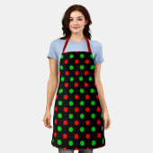 Schwarzes Rot Grün Polka Punkte Design Schürze (Getragen)