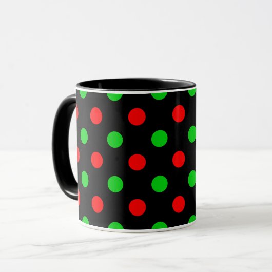 Schwarzes Rot Grün Polka Punkte Design Tasse (Vorderseite Links)