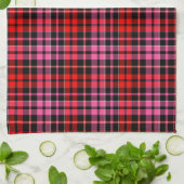 Schwarzes Rot Pink Kariertes Tartan Design  Geschirrtuch (Gefaltet)