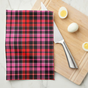 Schwarzes Rot Pink Kariertes Tartan Design  Geschirrtuch
