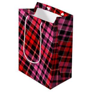 Schwarzes Rot Pink Kariertes Tartan Design  Mittlere Geschenktüte