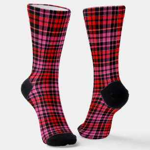 Schwarzes Rot Pink Kariertes Tartan Design  Socken
