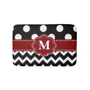 Schwarzes Rot punktiert Monogramm-Badematte Badematte