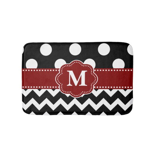 Schwarzes Rot punktiert Monogramm-Badematte Badematte (Vorderseite)