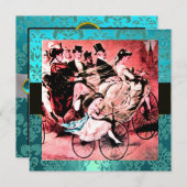 SCHWARZES, ROTES BLAU BICYCLE WEDD DAMASK MONOGRAM EINLADUNG (Vorne/Hinten)