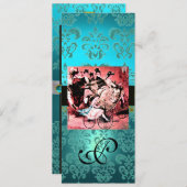 SCHWARZES, ROTES BLAU BICYCLE WEDD DAMASK MONOGRAM EINLADUNG (Vorne/Hinten)