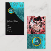 SCHWARZES, ROTES BLAU BICYCLE WEDD DAMASK MONOGRAM VISITENKARTE (Vorne/Hinten)