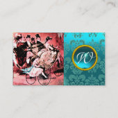 SCHWARZES, ROTES BLAU BICYCLE WEDD DAMASK MONOGRAM VISITENKARTE (Rückseite)