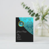 SCHWARZES, ROTES BLAU BICYCLE WEDD DAMASK MONOGRAM VISITENKARTE (Stehend Vorderseite)