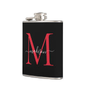 Schwarzes rotes Burgunder Monogramm Stylischer Sch Flachmann (Links)