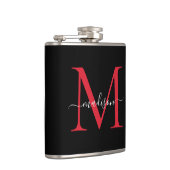 Schwarzes rotes Burgunder Monogramm Stylischer Sch Flachmann (Rechts)