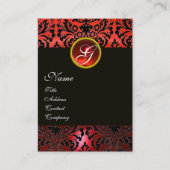 SCHWARZES ROTES DAMASK-FLORAL-MONOGRAMM ,Ruby-Gem Visitenkarte (Vorderseite)