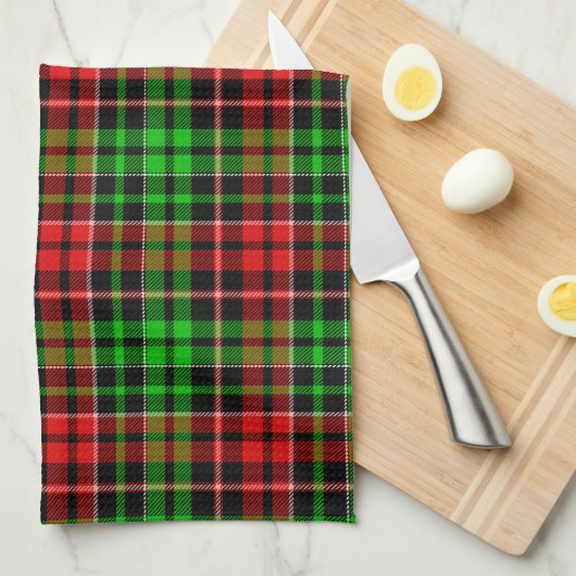 Schwarzes rotes grünes Karo-Tartan-Design Geschirrtuch (Viertel Falte)
