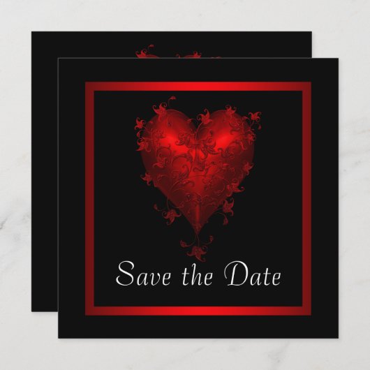 Schwarzes Rotes Herz Save the Date Hochzeit (Vorne/Hinten)