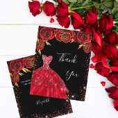 Schwarzes rotes Kleid Blumengeburtstag Vielen Dank