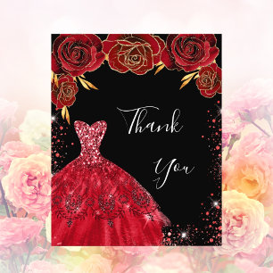 Schwarzes rotes Kleid florales Geburtstagsbudget D Flyer