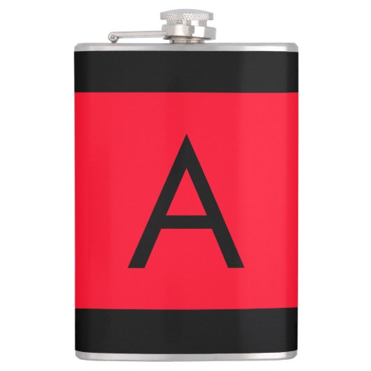 Schwarzes rotes Monogramm Anfangsbuchstabe modern Flachmann (Vorderseite)
