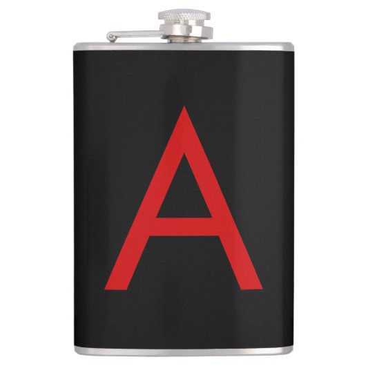 Schwarzes rotes Monogramm Anfangsbuchstabe modern  Flachmann (Vorderseite)