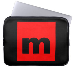 Schwarzes rotes Monogramm Anfangsbuchstabe Modern Laptopschutzhülle