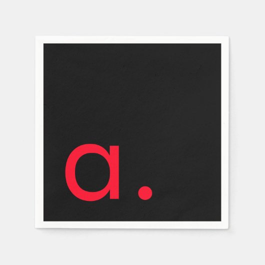 Schwarzes rotes Monogramm Anfangsbuchstabe modern Serviette (Vorderseite)