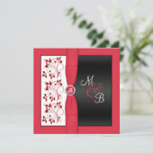 Schwarzes, rotes u. weißes Quadrat-mit Monogramm Einladung (Stehend Vorderseite)