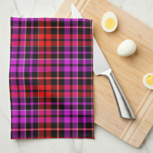 Schwarzes rotes violettes Karo-Tartan-Design Geschirrtuch
