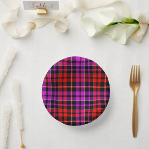 Schwarzes rotes violettes Karo-Tartan-Design  Pappteller