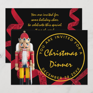Schwarzes rotes Weihnachtsabendessen Gold Nussknac Einladung
